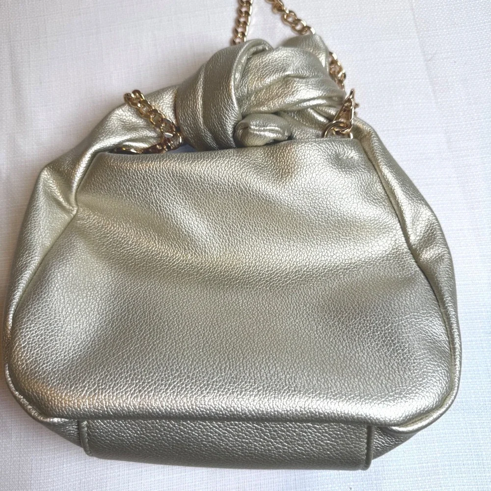 Jentry Kelley Gold Metallic Knotted Handle‎ Vegan Leather Crossbody Hobo Bag